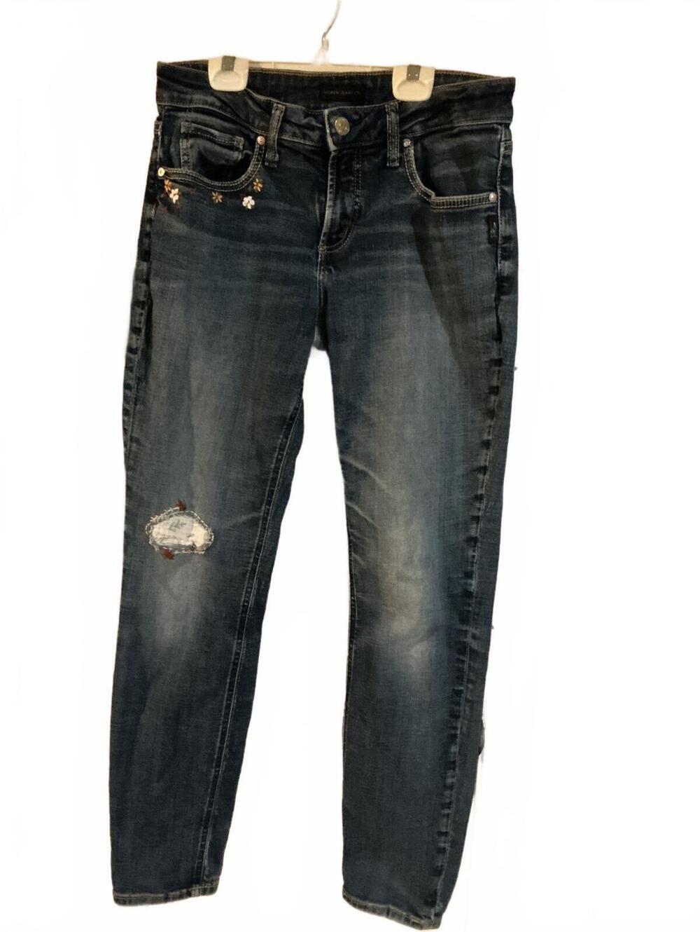 Silver Boyfriend Jeans with embroidery 29/29